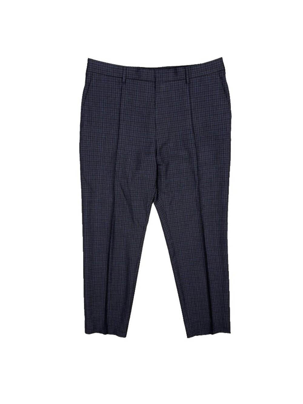 Hugo Boss Dress Pants Wool Trousers Check Blue Stretch Waistband 36x28.5